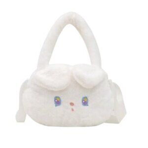 Fluffy Bunny Ears Handbag With Pink Star Details Soft Plush Material Adjustable